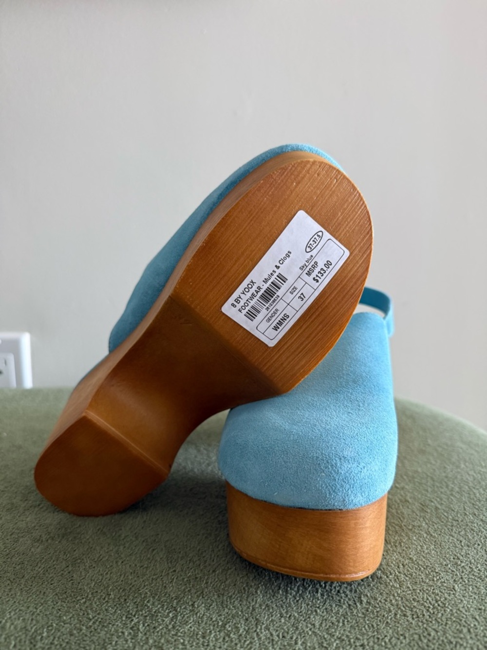 Light Blue Suede Platform Clog with Adjustable Strap - Picture 5 of 6
